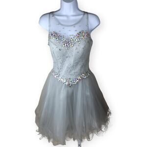 Eureka Grey Bejeweled Mini Formal Prom Homecoming Dress M